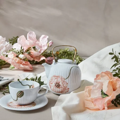 Kähler Hammershøi Poppy Tekopp m/Skål 38cl Hvit m/Dekor<KÄHLER DESIGN Sale