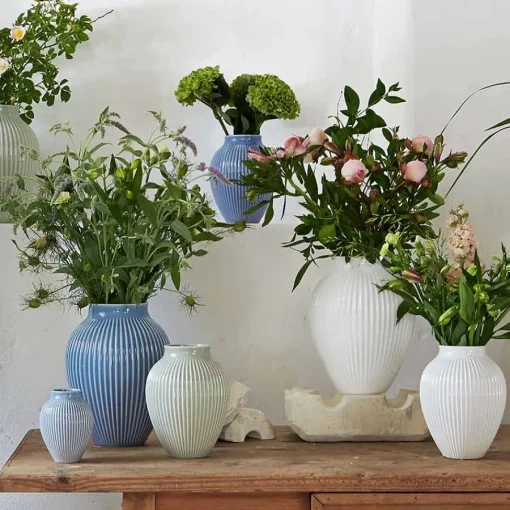 Knabstrup Vase 27cm Riflet Hvit<KNABSTRUP KERAMIK Outlet