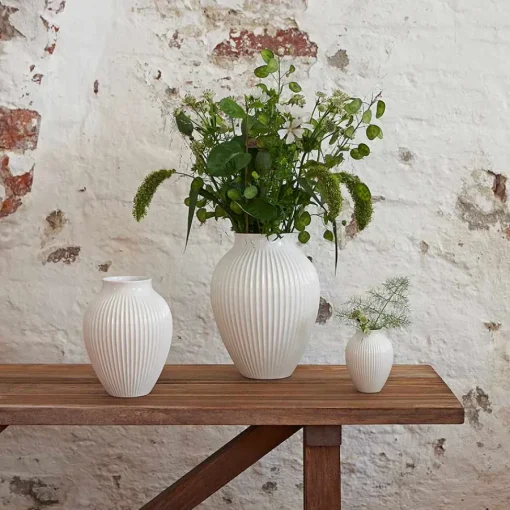 Knabstrup Vase 27cm Riflet Hvit<KNABSTRUP KERAMIK Outlet