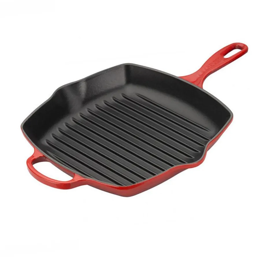Kvadratisk Grillpanne Støpejern 26cm Cerise<LE CREUSET New