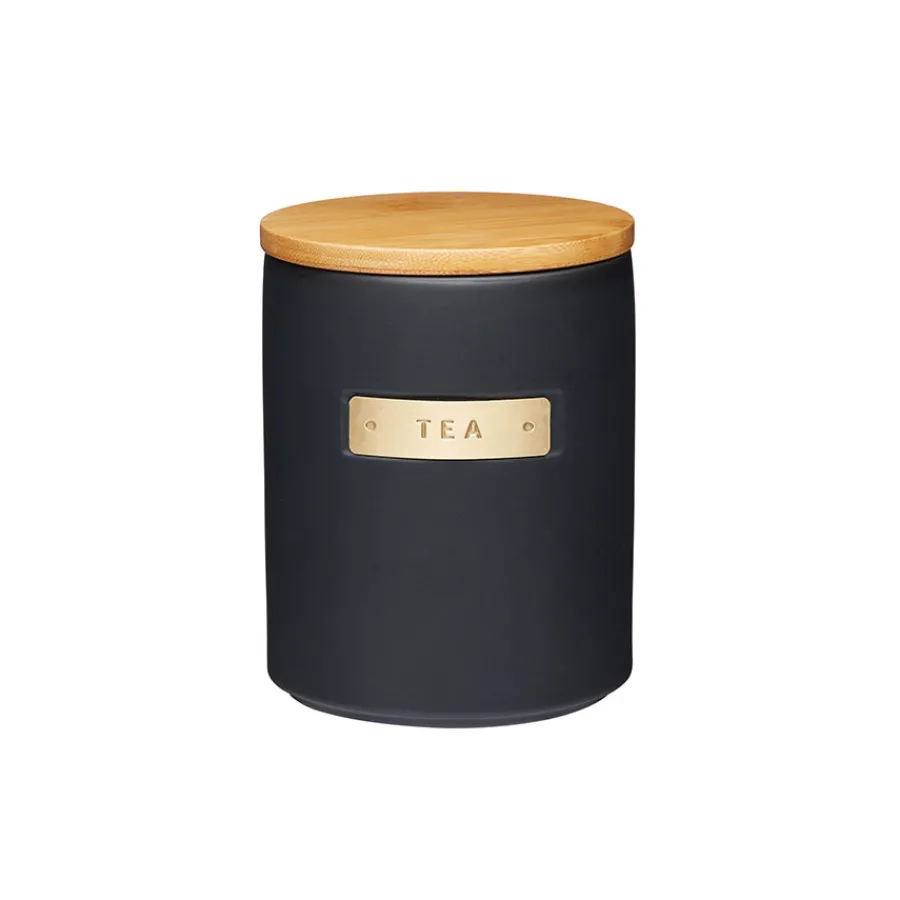 Masterclass Oppbevaringsboks Te 1L Sort med Bambus Lokk<Lifetime Brands Europe ltd