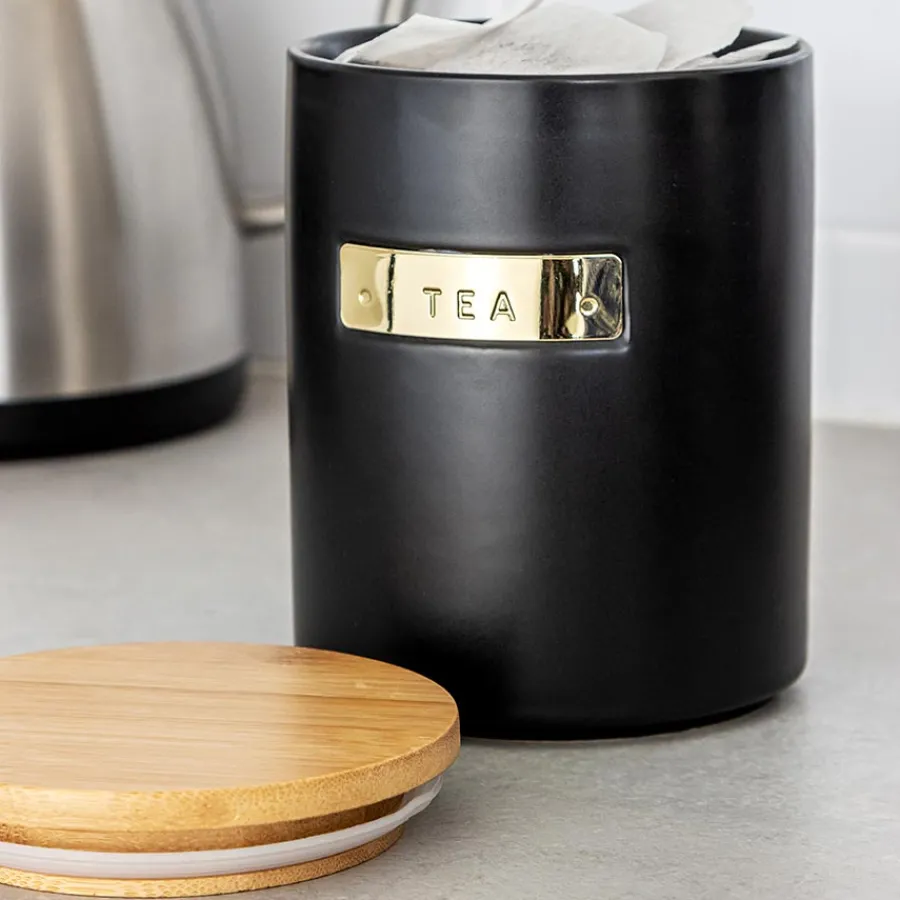 Masterclass Oppbevaringsboks Te 1L Sort med Bambus Lokk<Lifetime Brands Europe ltd