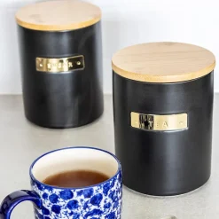 Masterclass Oppbevaringsboks Te 1L Sort med Bambus Lokk<Lifetime Brands Europe ltd