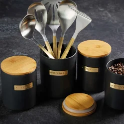 Masterclass Oppbevaringsboks Te 1L Sort med Bambus Lokk<Lifetime Brands Europe ltd