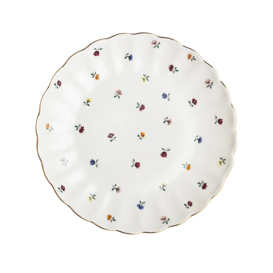 Lilly Asjett m/Blomster og Gullkant 21cm Hvit<NOVA Best