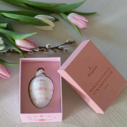 Porselenegg Stråmønster 4,5cm Rosa<PORSGRUNDS PORSELÆNSFABRIK Clearance