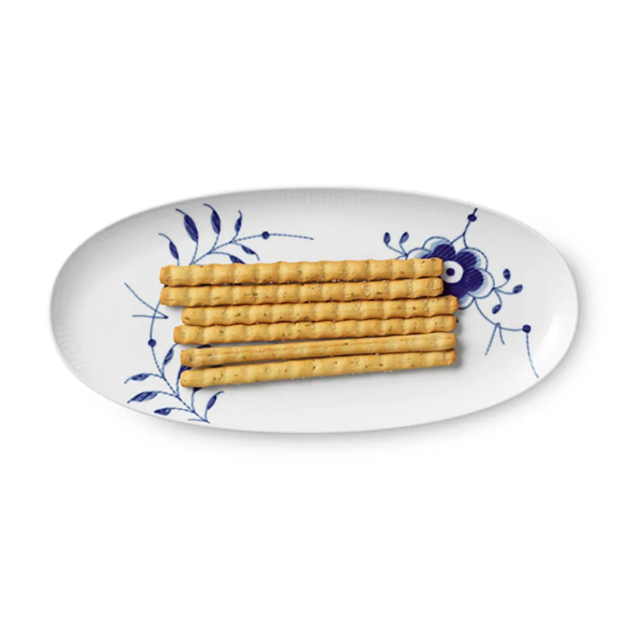 Blå Mega Riflet Ovalt Serveringsfat 37 cm<ROYAL COPENHAGEN Best